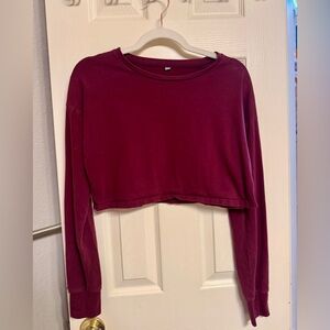 Red Long Sleeve Cropped Sweatshirt with Thumb Holes